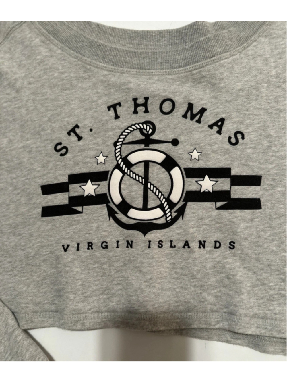 St Thomas AERO Fleece Crop Top Sweatshirt Womens L Virgin Islands Gray Cotton - Picture 6 of 16